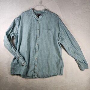 Eddie Bauer Mens T2XL Band Collar Striped Button Up Shirt Long Sleeve